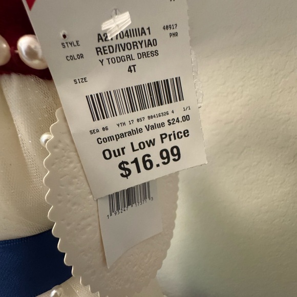 Red and White Dress with Bow and Pearl Details - Picture 2 of 2